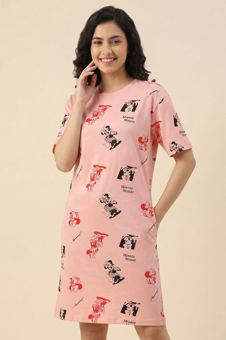 Zivame Mickey & Friends Knit Cotton Loungewear Dress - Gossamer Pink — image 5